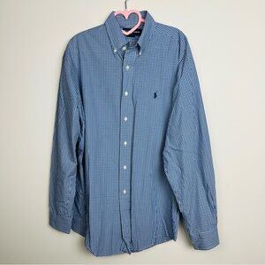 Ralph Lauren Navy Checkered Long Sleeve Button-Down Shirt Size 16